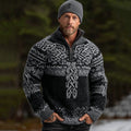 Men's Vintage Viking Celtic Knot Pattern Cozy Knit Half Zipped Sweater elevenforest
