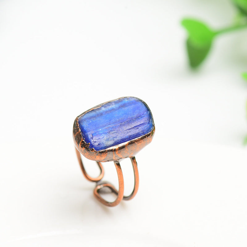 Kyanite Crystal Spiritual Ring With Polished Copper Band