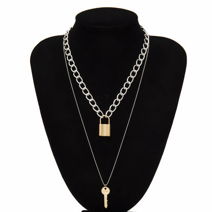 Retro Key Lock Pendant Necklaces for Geometric Elements