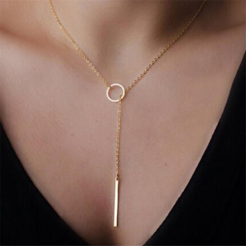 Gold Multilayer Long Strip Pendant Necklace