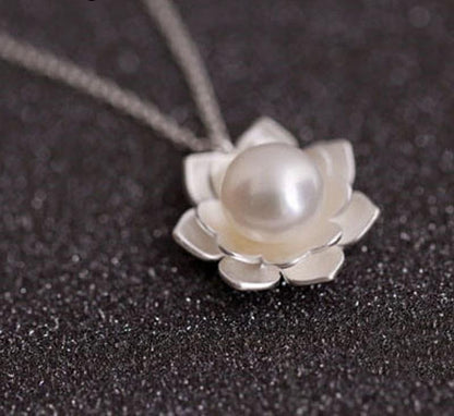 Lotus Pearl Sterling Silver Necklace