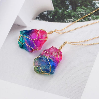 Natural Shape Rainbow Stone Necklace