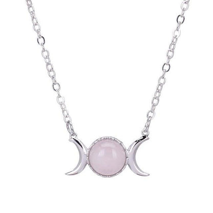 Natural Stone Triple Moon Goddess Necklace