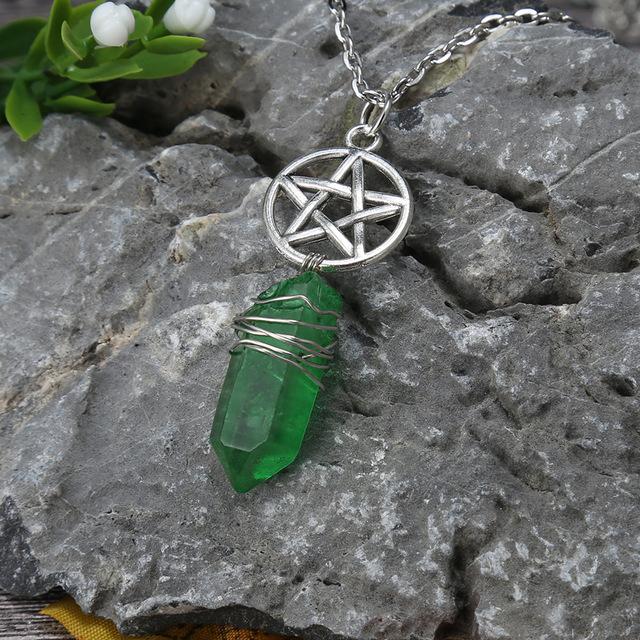 Wicca Charm & Aura Quartz Necklace