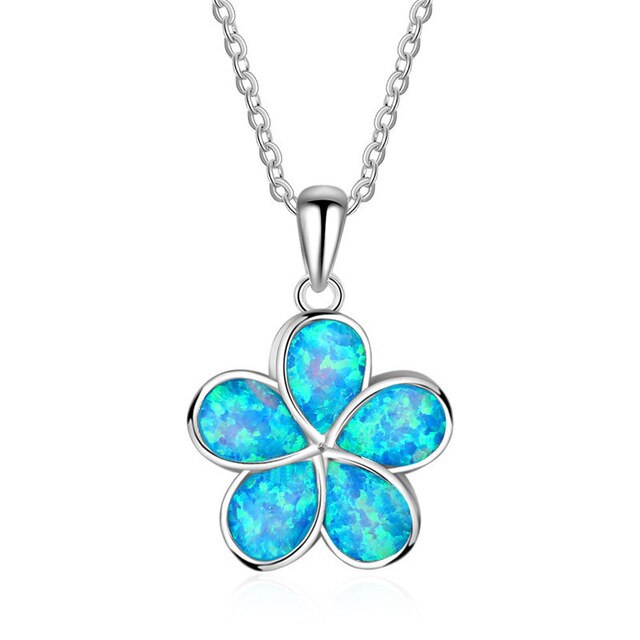 Blue Opal Flower Silver Necklace