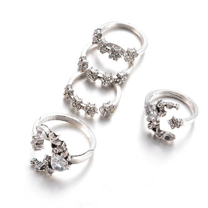 Celestial Crescent Moon & Stars Ring Set