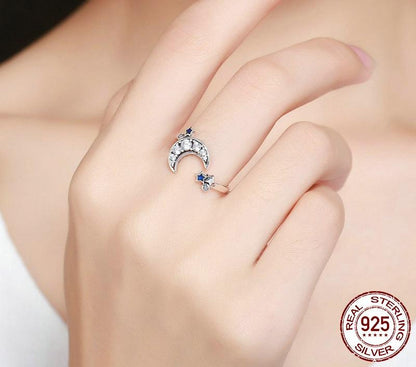 Celestial Moon & Stars Sterling Silver Ring