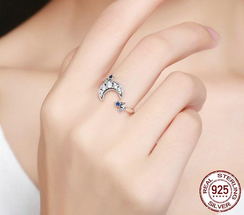 Celestial Moon & Stars Sterling Silver Ring