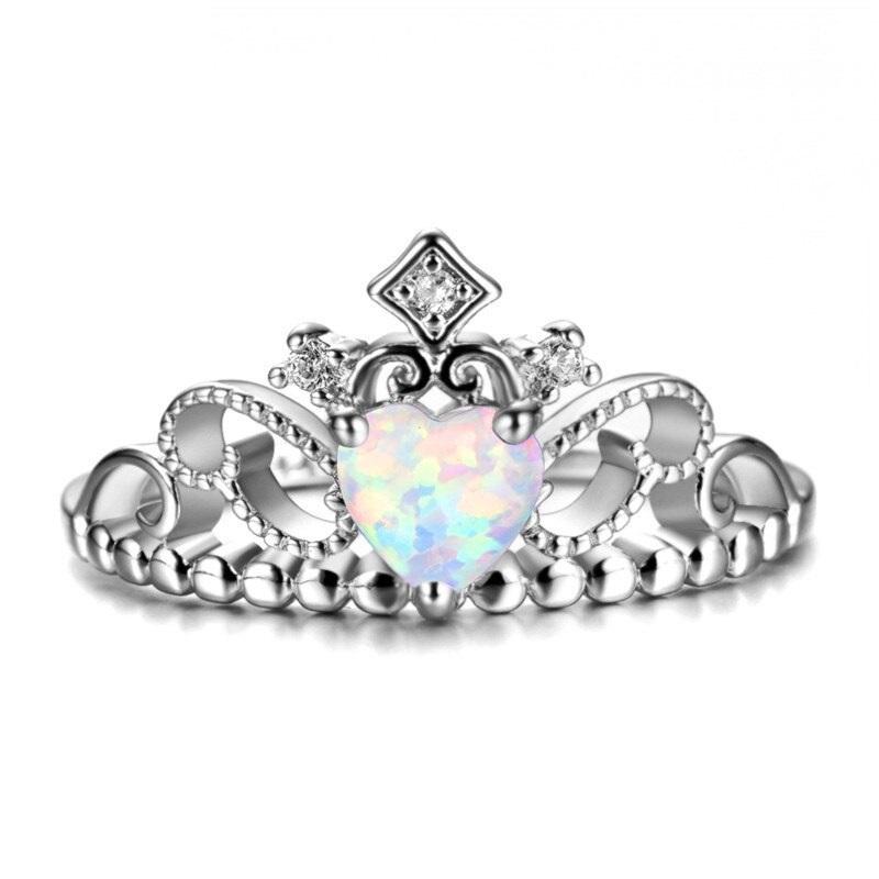 Fire Opal Crown Silver Ring