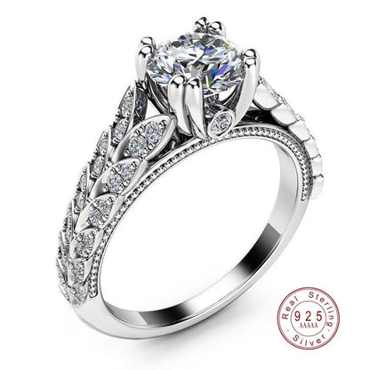 Majestic Crystal Flower Silver Ring