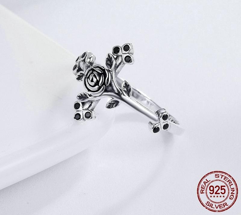 Rose Cross Sterling Silver Ring
