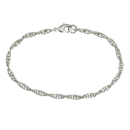 3mm Silver Plated Rope Chain Bracelet With Lobster Claw Clasp