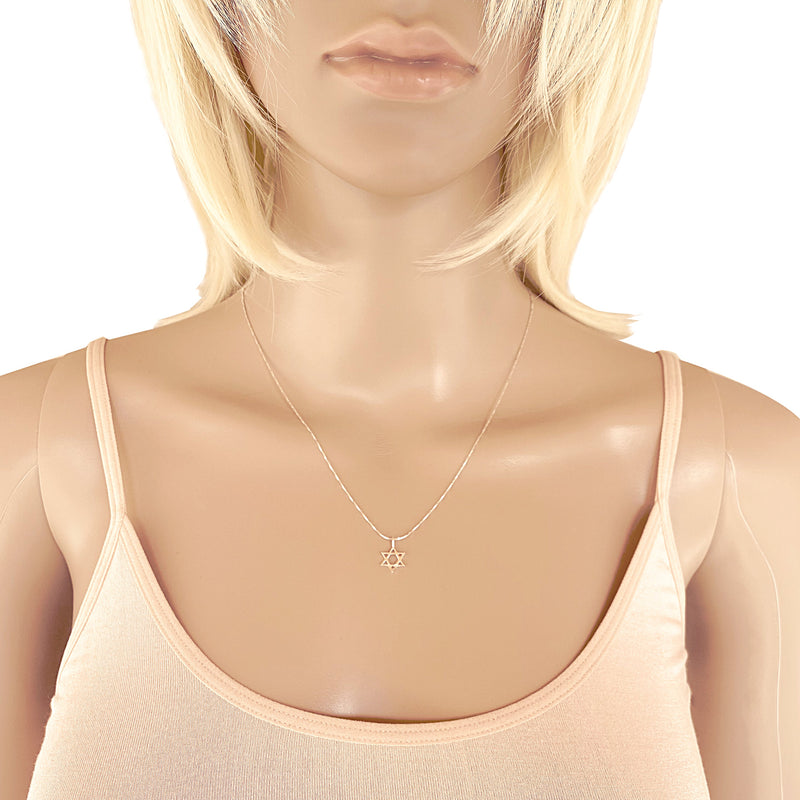Sterling Silver Mini Star of David Pendant on Silver Cable Chain Necklace, 18